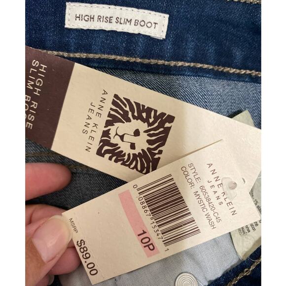 Anne Klein Womens High Rise Slim Boot Blue Denim Jeans NEW Size 10P - Picture 6 of 11